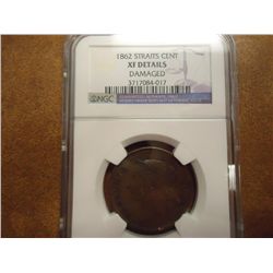 1862 STRAITS CENT NGC XF DETAILS