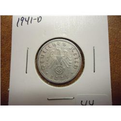 1941-D GERMAN 50 PFENNIGS WITH SWASTIKA