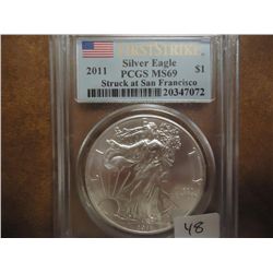 2011-S AMERICAN SILVER EAGLE PCGS MS69