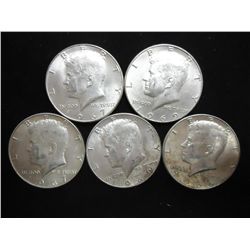 5 ASSORTED 40% SILVER KENNEDY HALF DOLLARS