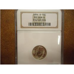 1954-S ROOSEVELT DIME NGC MS66 STAR W