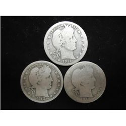 1911-S,12 & 1913-D BARBER QUARTERS