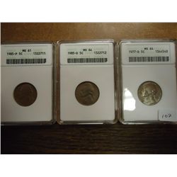 3-ANACS SLABBED JEFFERSON NICKELS SEE DESCRIPTION