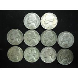 10 ASSORTED 35% SILVER JEFFERSON WAR NICKELS