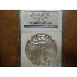 2011 BURNISHED AMERICAN SILVER EAGLE NGC MS70