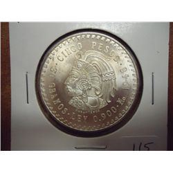 1948 MEXICO SILVER 5 PESOS UNC .8680 OZ. ASW