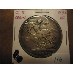 1892 GREAT BRITAIN SILVER CROWN VERY FINE