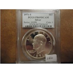 1971-S IKE SILVER DOLLAR PCGS PR69 DCAM