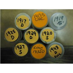 9 ROLLS OF SOLID DATE LINCOLN CENTS SEE DESCRIPT.