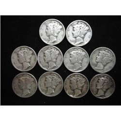 10 ASSORTED 1940'S MERCURY DIMES