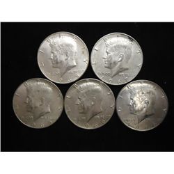 5 ASSORTED 40% SILVER KENNEDY HALF DOLLARS