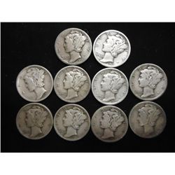 10 ASSORTED 1930'S MERCURY DIMES