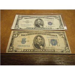 1934-A & 1953-A $5 SILVER CERTIFICATES BLUE SEALS