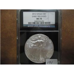 2012 AMERICAN SILVER EAGLE NGC MS70