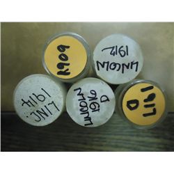 5 ROLLS OF SOLID DATE LINCOLN CENTS SEE DESCRIPT.