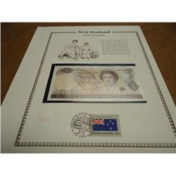 NEW ZEALAND $1 CRISP UNC CURRENCY & STAMP SET