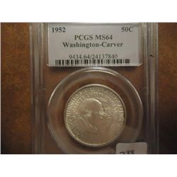 1952 WASHINGTON/CARVER HALF DOLLAR PCGS MS64