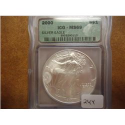 2000 AMERICAN SILVER EAGLE ICG MS69