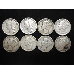 8 ASSORTED 1940'S MERCURY DIMES