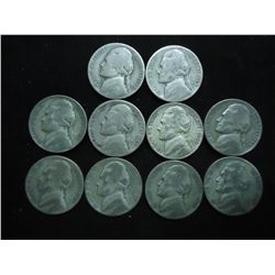 10 ASSORTED 35% SILVER JEFFERSON WAR NICKELS