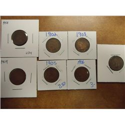 1901-1907 INDIAN HEAD CENTS 7 COINS