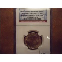 ERROR 2007 WASHINGTON DOLLAR MISSING EDGE LETTERS