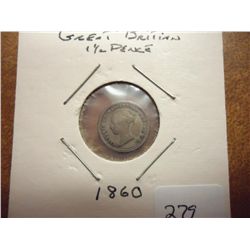 1860 GREAT BRITAIN SILVER 1 1/2 PENCE
