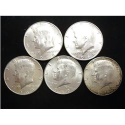 5 ASSORTED 40% SILVER KENNEDY HALF DOLLARS