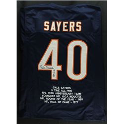Gale Sayers Signed Bears Stat Jersey Inscribed "HOF 77" (JSA COA)