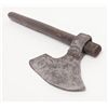Image 4 : Hand forged axe with touch marks on right side of  blade, approx. 9” x  7”; later wood shaft.   Est.