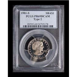 Rare Susan B. Anthony $1 1981-S Type II PCGS  Graded PF 69 Deep Cameo SBA.  Est.:  $135-$270.