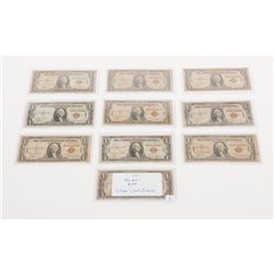 Lot of 10 1935-dated rare Hawaii $1 Silver  Certificates, various conditions.   Est.:   $125-$175.