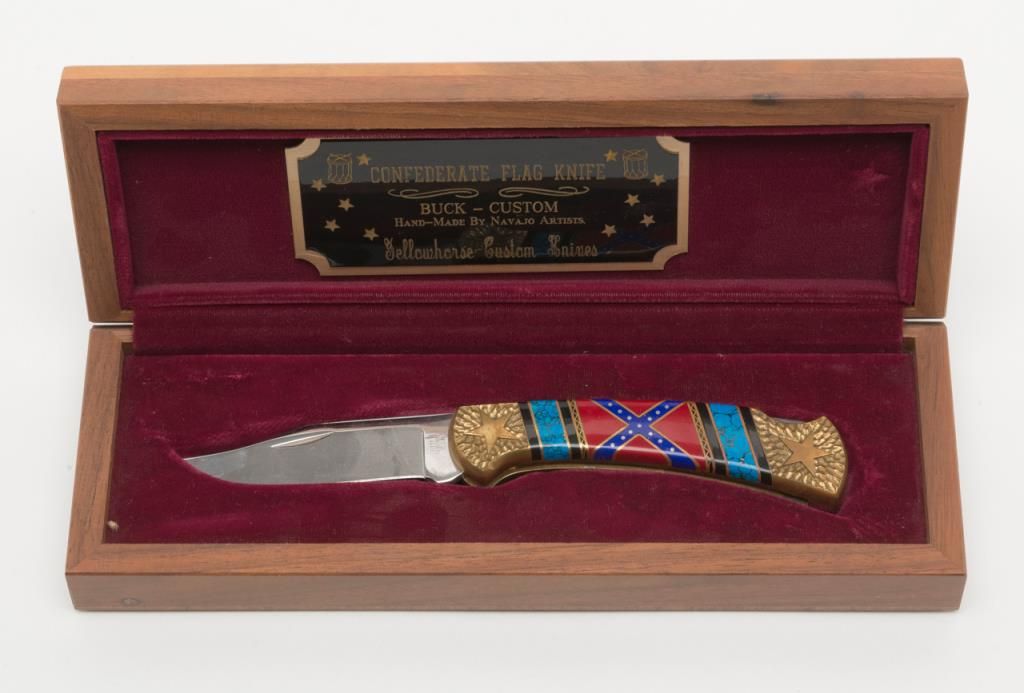 Confederate flag custom knife by Navajo artist David Yellow Horse dated