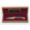 Image 1 : Confederate flag custom knife by Navajo artist  David Yellow Horse dated 1996 in display case.    Es