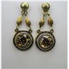 Image 3 : Lovely Heirloom Yellow Zircon and Pearl Earrings  with 2 round Zircons weighing approx. 6.00 carats
