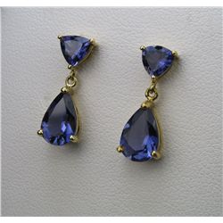 Alluring Pair of Blue Iolite Drop Earrings pear  and trillion cut Iolite weighing approx. 4.00  cara