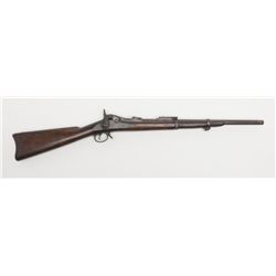 U. S. Springfield Trapdoor rifle, .45-70 cal.,  barrel cut down to 20-1/2”, blue finish, wood  stock