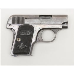 Colt Model 1908 semi-auto pistol, .25 cal., 2”  barrel, high polish blue finish, checkered hard  rub