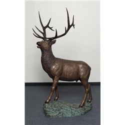 Excellent massive bronze sculpture of a baying Elk  signed on base; approx. 6’ 3” in height and 4’ 2