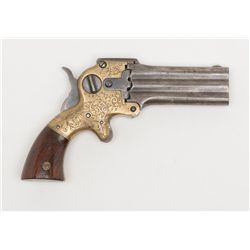 Engraved Wm. W. Marston Three-Barrel derringer ,  .32RF cal., 3” barrel, blue finish, brass frame,