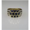 Image 1 : Sophisticated Mosaic Patterned Blue Sapphire and  Diamond Ring with 4 round cut and 6 channel set  p