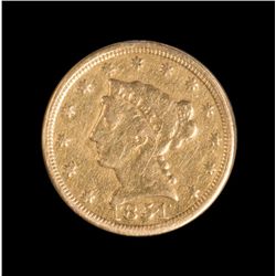 An 1851 U.S. $2.50 Liberty Gold Coin, un-graded.    Est.:  $265-$475.