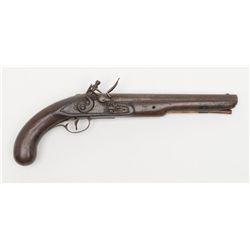 Interesting American flintlock pistol, .58 cal.,  9-3/4” barrel, wood stock in overall un-cleaned  g