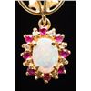 Image 2 : One pair of vintage earrings set with 2 fine  quality opals surrounded by rubies and diamonds.   Est