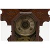 Image 2 : Pressed Oak Mantle clock with desirable Civil War  patriotic motifs of flags, spread eagle, cannons,