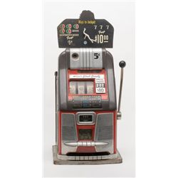 Old Mills 5 cent Black Beauty slot machine,  approx. 30” tall, 16” wide and 15” deep; working  at ti