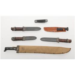 Lot of 6 U.S.N. knives including two MK 1s with  sheaths, two MK 2s with sheaths, a folder and  a  m