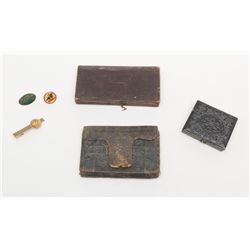 Great collector’s lot of a portable gold scale, a  small daguerreotype in case and a pocket diary.