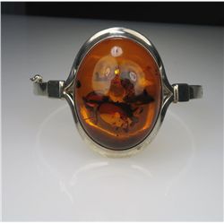 Wonderful One of Kind Amber and Sterling Silver  Bracelet Amber measures 1.5” x 1.25” in diameter  w