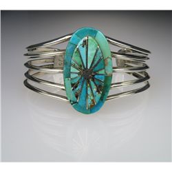 Sensational Contemporary Style Inlayed Turquoise  Bracelet made of 44 grams of Sterling Silver with